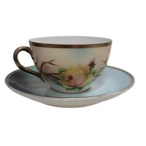 Three Crown China Germany Porcelain Teacup Saucer Floral Handpainted Dainty